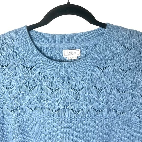 Fat Face Emmy Textured Crewneck Curved Hem Sweater Blue Sz 6 - Picture 2 of 12
